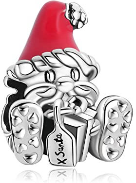 Annmors Merry Christmas Santa Claus Charm für europäische Weihnachtsarmbänder, 925 Sterlingsilber, Weihnachtsstrumpf, Perlen, Geschenk für Freunde/Kinder/Familie/Party