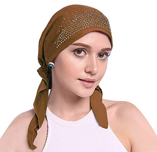 AfinderDE Damen Frauen Baumwolle Bandana Turban Cap Hijab Kopftuch Muslimische Bonnet Kopfbedeckung Halstuch Atmungsaktiv UV Schutz Pirat Mütze Bunter Diamant Indische Hüte Kappe