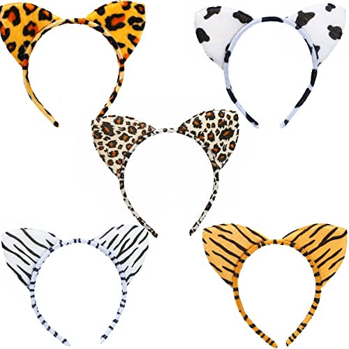 Oucenwin Lot de 5 serre-têtes avec oreilles de chat en peluche pour adultes et enfants Carnaval Halloween Cosplay Costume mascarade fête décoration