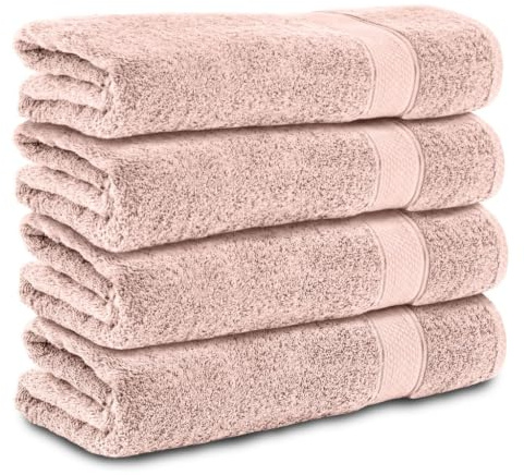 Komfortec 4er Handtücher 50x100 cm Set aus 100% Baumwolle, Frottee, Weich, Rosa