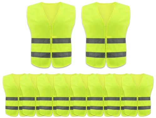 Anlising Warnweste, 10PCS Gelb Reflektierende Sicherheitswesten, 360 Grad Reflektierenden Streifen Weste, Auto Reflektorweste, Neon Gelb Reflektierend Warnweste, für Fahrern, Arbeitskräften,Erwachsene