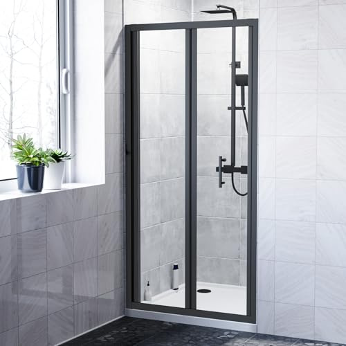 Kim 760 Matte Black Walk in Bi Folding Shower Tempered Glass Door Screen Panel