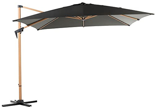 PROLOISIRS Ampelschirm Roma Look, Holz, mit Kurbel, 3 x 3 m, Grau