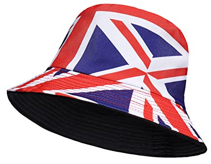 Unisex Bucket Hats Reversible Double-Sided Fisherman Hat Solid Outdoor Beach Getaway Headwear Sunscreen Women Men Bucket Hat (Union Jack)