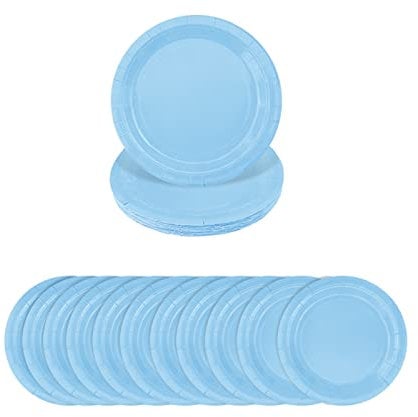 Aisszhao 16pcs Light Blue Paper Plates 7 Inch Solid Color Paper Plates,Disposable Paper Plates Tableware Birthday Decorations Plates for Him,Her,Men,Women,Adults Tea Party,Paper Plates for Kids Party