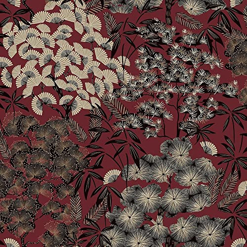 Ciara Oriental Leaf Burgundy Wallpaper - Trees Leaves Botanical - Paste The Wall Modern Contemporary Feature Wall