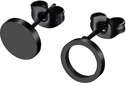 JewelryWe Schmuck Rund Ohrstecker Edelstahl Klassische Asymmetrische Kreis Ohrringe Ohr-Piercings Ohrschmuck für Herren Damen Schwarz