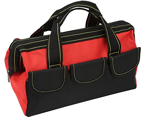 Heavy Duty mit Wasserdichter Geformter Basis Große Werkzeug Tasche, 16-Zoll Top Wide Mouth Werkzeug Tasche, Multifunktion Ale Tragbare Handwerkzeug-Einkaufstasche mit Großer (Rot)