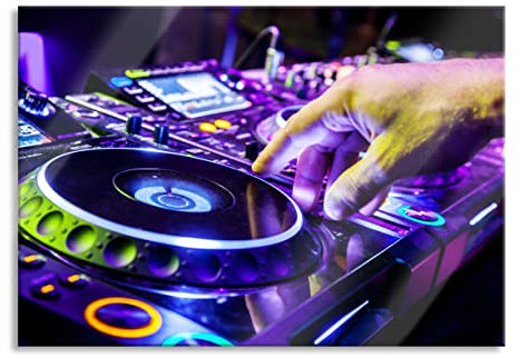 Pixxprint Quadro su vetro | Quadro da parete in vero vetro | Piatto DJ Cool Music | 100 x 70 cm | con sospensione e distanziatore
