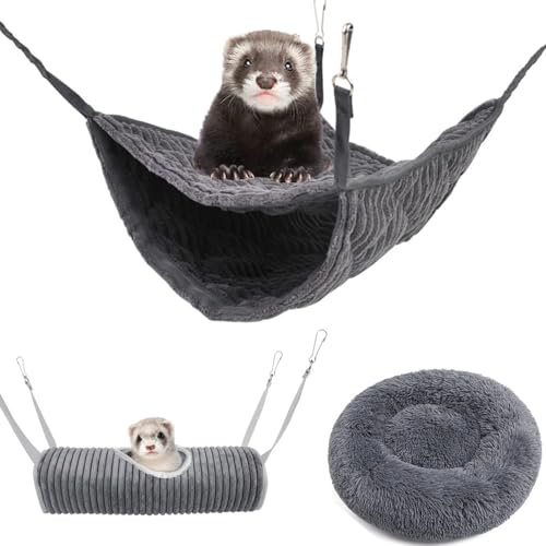 bangminda Kleintier-Hängematte Frettchen-Hängematte Hängematte Tunnelkäfig Kleintierhöhle für Chinchilla Igel Meerschweinchen Versteck Spielzeug Plüsch-Haustierbett für Käfig Ratten Hamster (Grau)