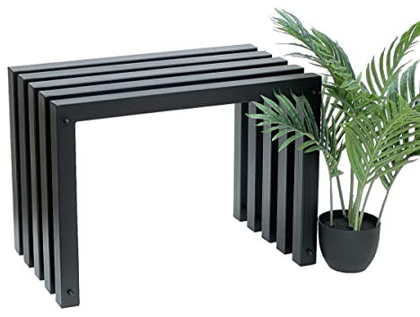 DanDiBo Hocker Metall Schwarz Sitzbank Massiv Wetterfest 60 cm Sitzhocker 96446 Modern Bank Lamellenhocker
