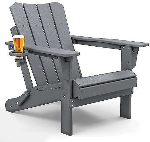 GARDENSTAR Adirondack Stuhl, übergroßer Feuerschalen-Stuhl aus Polyholz mit Getränkehalter, 159 kg Unterstützung, Terrassenstühle für den Garten