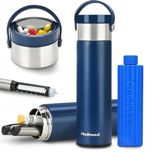 MEDINEED Estuche de viaje con enfriador de insulina, 60 horas, 3 bolígrafos, organizador de medicamentos para la diabetes, organizador de medicamentos para viajes, cuidado de la diabetes, kit de