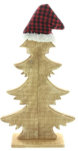 FRANK FLECHTWAREN Weihnachtsdeko aus Holz, Naturfarbe, Dekofigur Tanne Zipfelmütze, Holz, Textil Maße: Höhe 40 cm