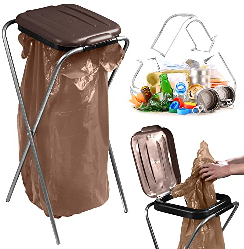 KADAX Single bin bag holder, bin bag stand in 5 colour versions, stand for waste separation with plastic lid, bin bag holder for 120 L bags (brown)