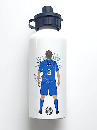 Personalised White Aluminium Water Bottle Football Player Design 600ml BPA Free