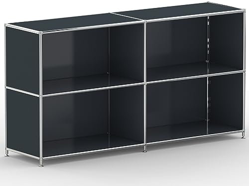 SYSTEM8X Regal 04106 Anthrazitgrau 152x40x80cm - Modernes Chrom Design mit 4 offenen Fächern, Stellfüße - Für Wohnzimmer, Büro, Praxis
