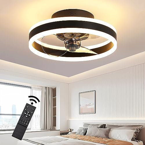 J.SUNUN Moderno Lámpara ventilador techo LED silencioso luz Sala de estar Colgante regulable Ventilador de techo con velocidad de ventilador ajustable con control remoto Para Salón Dormitorio Comedor