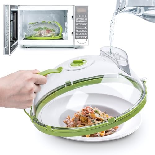 Gracenal Mikrowellen Abdeckung mit Griff Wasserdampfer, 30cm Transparent Microwellenabdeckungen, Abdeckhaube Mikrowelle mit Umleitungsrinne (Grün 30cm)