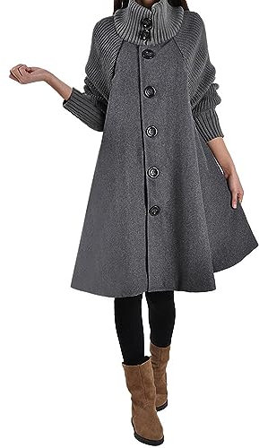 Longtops Damen Lockere Longtops Weihnachts Mode Schlichte Grosse GröSsen Wor Strickpulli Damen Mit Taschen Jersey Langärmlige Rollkragen Warn Grau
