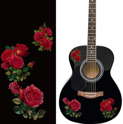 PLIGREAT Red Rose Gitarre Kopfplatte Schutzbrett Aufkleber Abnehmbare Gitarrenaufkleber DIY-Geschenke für E-Bassist Akustikgitarre Musikinstrument Shop liefert Gitarrenkorpusaufkleber
