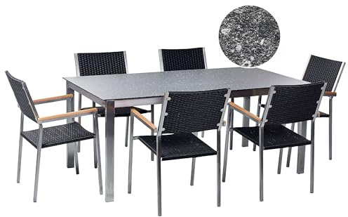 Beliani Gartenmöbel Set Esstisch 180x90cm mit 6 Stühlen Rattan schwarz Cosoleto/Grosseto