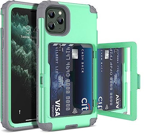 WeLoveCase for iPhone 11 Pro Wallet Case with Card Holder, Built-in Hidden Mirror, with Shockproof Heavy Duty Protection Phone Case for iPhone 11 Pro, 5.8, Mint