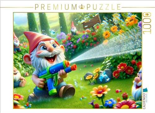CALVENDO Puzzle Sommerfreuden: Gartenzwerge und das spritzige Wasserspiel | 1000 Teile Lege-Größe 64 x 48 cm Foto-Puzzle für glückliche Stunden