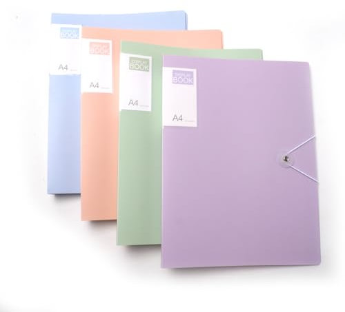 BERRYLION Lot de 4 porte-vues A4, 60 pochettes en plastique, dossier de présentation pour la maison, l'école et le bureau