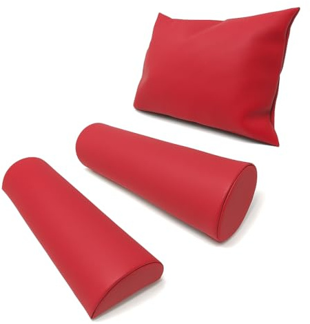 Physiofit24 Lagerungsset Kirsche Halbrolle + Rolle + Kopfkissen Made IN Germany (Knierolle/Nackenrolle) (Kirschrot)