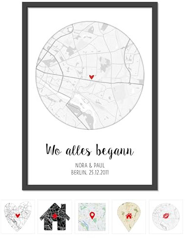 OWLBOOK® Personalisierte Hochzeitsgeschenke für Brautpaar | Geschenk Hochzeit Geschenke für Brautpaar | Personalisierte Geschenke zur Hochzeit | Wo alles begann Bild Poster | A4/A3 zzgl. Rahmen