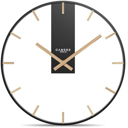 Cander Berlin ILVI Vintage Wanduhr lautlos 33 cm Metall Holz ohne Tickgeräusche groß modern schwarz Wohnzimmer Küche