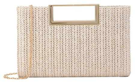 GOKTOW Stroh Clutch für Damen Stroh Abendhandtasche Sommer Gewebt Hochzeitstasche Umhängetasche für Party