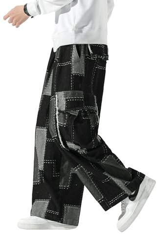 DOSLAVIDA Baggy-Jeans für Herren, weites Bein, Hip-Hop-Jeans, stilvoll, lockere Passform, Denim-Hose, lässig, Streetwear, Skateboard-Hose
