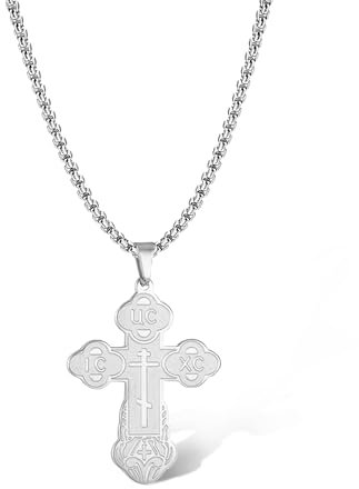 SIPURIS Orthodoxe Kreuz-Halskette für Männer, Jesus Christus, orthodoxer Kruzifix-Anhänger, Edelstahl, religiöser, christlicher Schmuck, Geburtstagsgeschenk (Silber-boxes chain)