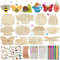 288Pcs Holztiere Bastelset für Kinder, Mit 36 Holz, 202 Strasssteine, 36 Seile, 12 Farbstifte, 2 Aufkleber - DIY Handwerk für Mädchen/Jungen