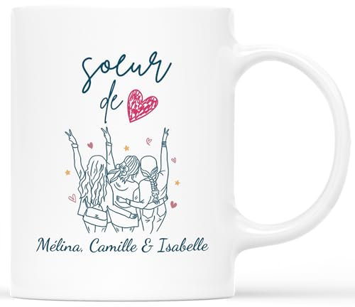 𝗖𝗔𝗗𝗘𝗔𝗨 𝗣𝗟𝗨𝗦 Mug Personnalisé Prénom - Tasse Soeur De Coeur - Cadeau Meilleure Amie, Cadeau Soeur Anniversaire, Mug Soeur Personnalisé, Tasse Personnalisable Meilleure Amie, Tasse Soeur