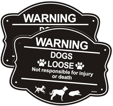 Andchi 2pcs Dog Signs Safety Signs Yard Sign Dogs Loose in Yard Sign for Door Gate, Alu Signage (Black, 246 * 196mm)