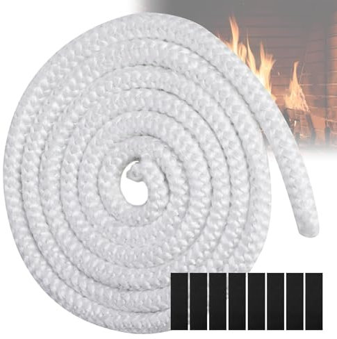 Guarnizione per Porta Stufa, GeeRic Φ12mm*2.5m Guarnizione per Camino+8 Nastri per Alte Temperature Fibra di Corda Ignifugo Guarnizione Isolante in Fibra per Stufe/Tubo di Forno/Caminetto/Camino