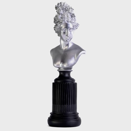 Marimor Statue aus Kunstharz griechische Mythologie Skulptur für Zuhause Büste Büro Wohnzimmer Schlafzimmer Bücherregal Kunst Frauen Statuen skulpturen Geschenk (Chrom Silber und schwarz)
