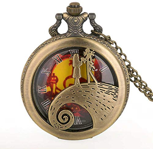NEIMENG Halskette mit Taschenuhr, Silber/Schwarz/Bronze, Weihnachts-Taschenuhr, Jack Skellington Tim Burton, Film für Kinder, Anhänger, Halskette, Braun