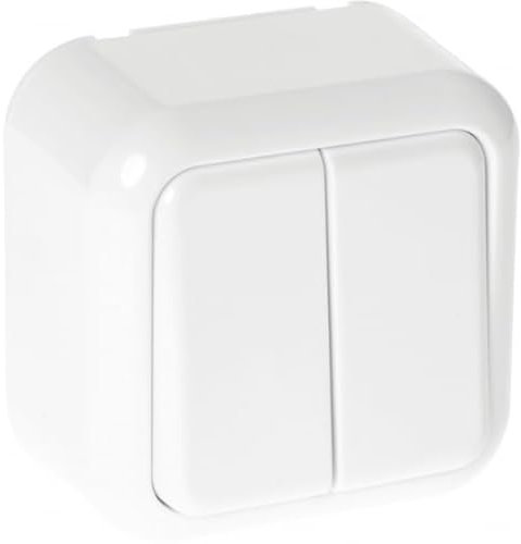 Interruptor Doble 2 Teclas Blanco 6x6x3 cm - Control eficiente de iluminación, ideal para uso en hogares y oficinas.