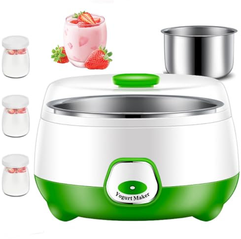 Yaourtière automatique, yaourtière de 1 L avec récipient en acier inoxydable avec contrôle de la température constante, yaourtière électrique pour yaourt fait maison, riz, vin