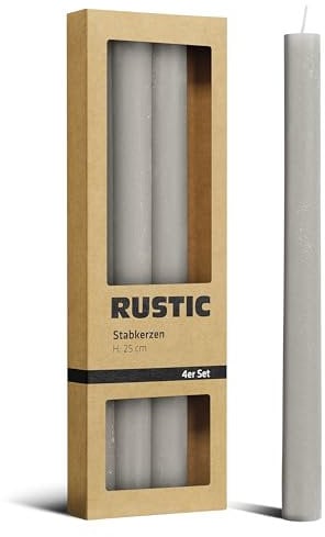 Brandsseller 4er Set Tafelkerzen 2x25 cm – durchgefärbt aus Paraffin – lange Brenndauer 6h – elegante Stabkerzen für Tischdeko, Weihnachten & Feste – passend für Kerzenhalter - Grau
