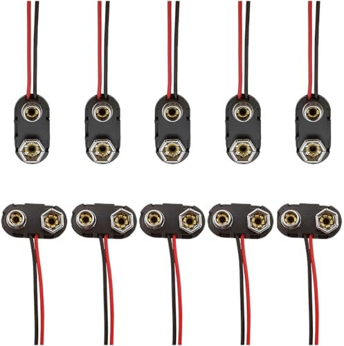 YAISUHCHNYE 10 PCS 9V Battery Snap Connector T-Type/I-Type Battery Clip Connector with 15cm Flying Leads Black 9V Battery Connector for Replacing a Broken Battery Connector