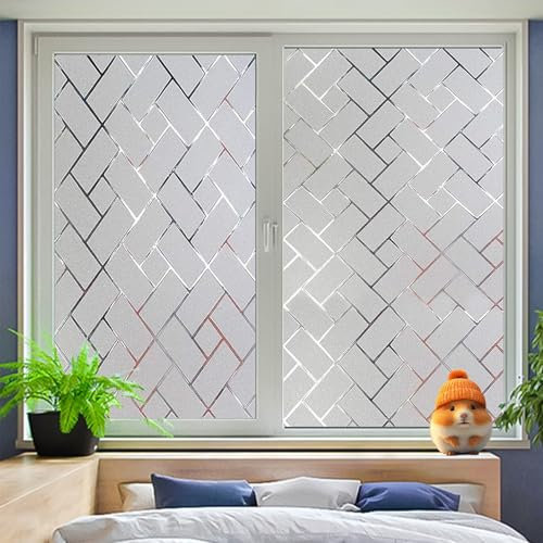 Pellicola Oscurante 110 x 390 cm, Statica Protezione Traslucida Privacy, Rimovibile Riutilizzabile, Anti Uv, Pellicola per Finestre Autoadesiva, per Casa Cucina, griglia obliqua