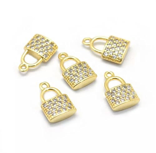 30 Stücke Echtes 20K Vergoldetes Vorhängeschloss Messing Micro Pave Zirkonia 13mm