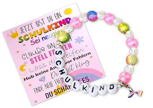 KEELYY Einschulung Mädchen Ärmbänder Einschulung Geschenk Schulkind Schultüte Füllung Schulanfang Geschenk Armband mit Grußkarte Geschenkbox