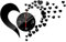 Vinciann Orologio parete adesivo effetto specchio cuore cuoricini idea regalo romantica San Valentino fidanzati (Nero)