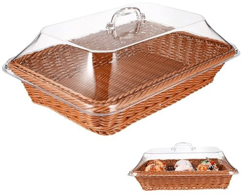 CGTQROVR Cesta de Mimbre 13.78x9.84x4.9 Pulgadas Canasta de ratán de imitación con cestas de Pan Rectangular Rectangular
